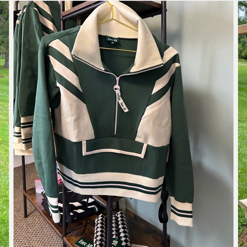 Green and Cream Quarter-Zip Golf Pullover
